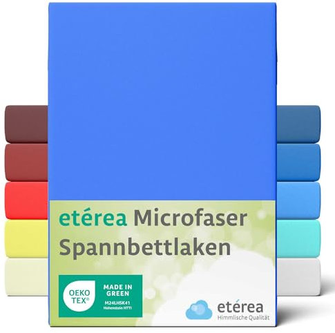 etérea Jersey Spannbettlaken 180x200-200x200 cm Blau für 15-25 cm Steghöhe 100% Microfaser - Oekotex Bettbezug Matratzen Bezug - Bettlaken 180x200cm - 200x200cm Blue