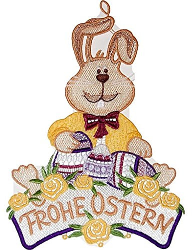 Fensterbild Bunny Frohe Ostern Plauener Spitze®, Größe 26 cm, 7-farbig