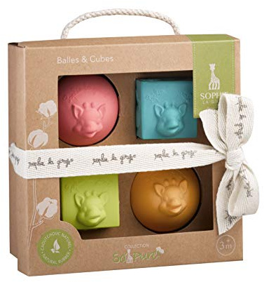 Sophie la girafe So’Pure Cubes & Balls, Natural Rubber Baby Sensory Toy Set, 4 Lightweight Balls, Easy to Grasp for Early Development & Sensory Play