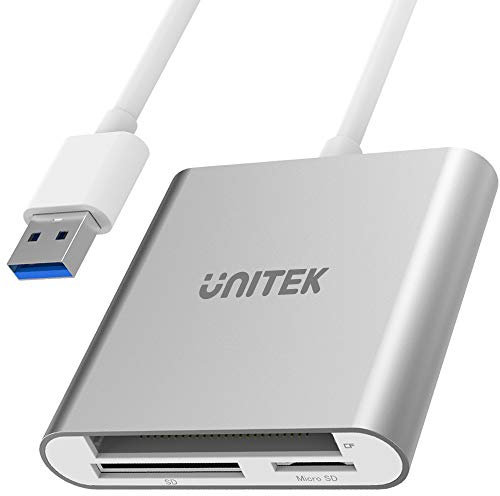 UNITEK Y-9313 All in One Kartenleser USB 3.0, 5 Gbps, 3 Slots,für SD/mini SD/micro SD/micro SD(TF)/CompactFlash (CF)/MS für Windows PC, Mac, Notebook und TV, Silber, Aluminium