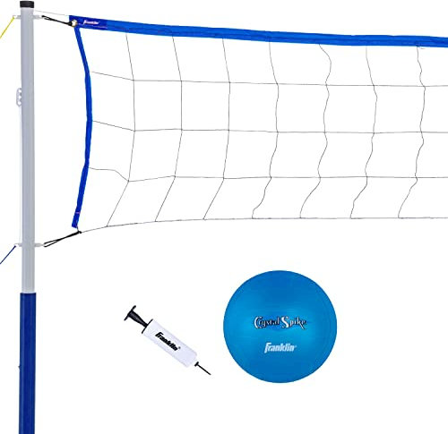 Franklin Sports Volleyball-Set – Strand- und Hinterhof-Volleyballnetz-Set – tragbares Volleyballnetz und Ball-Set mit Stangen und Erdspießen – Freizeit-Volleyball-Netz-Set, 50,8 x 45,7 cm, Weiß
