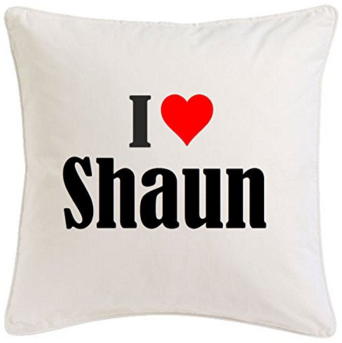 Kissenbezug I Love Shaun 40cmx40cm aus Mikrofaser geschmackvolle Dekoration für jedes Wohnzimmer oder Schlafzimmer in Weiß mit Reißverschluss
