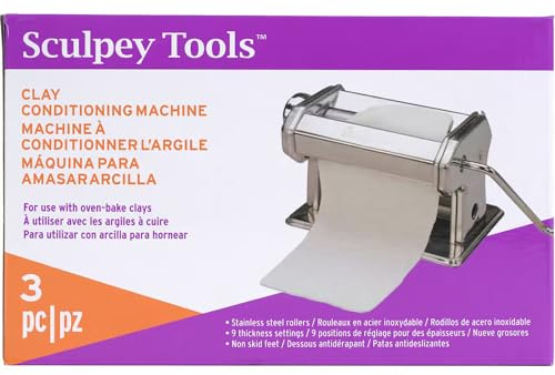 Sculpey Tools Clay Conditioning Pasta Machine, Polymer Oven-Bake Clay Tool, 9 Thickness Settings, Includes clamp and Hand Crank, Great for All Skill Levels and Craft Projects