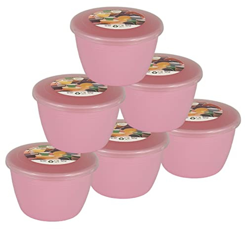 Just Pudding Basins Pastel Colours 1/2 Pint 0.5pt Basin and Clear Lid Pack of 6 Plastic Steaming Bowls Rose Pink (Pink)