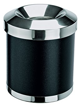 Papierkorb in schwarz aus pulverbeschichtetem Stahl, mit selbstlöschendem, abnehmbarem Feuerschutzdeckel, Deckelöffnung Ø 10 cm