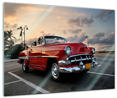 Bilderdepot24 Glasbild - Roter Oldtimer in Havanna - 60x40 cm - Deko Glas - Wandbild aus Glas - Bild auf Glas - moderne Glasbilder - Glasfoto - Echtglas