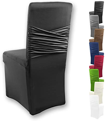 Gräfenstayn® Stretch-Stuhlhusse Victoria - runde und eckige Stuhllehnen - bi-elastische Passform mit Öko-Tex Siegel Standard 100: „Geprüftes Vertrauen“ (Schwarz)