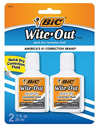 BIC® Wite-Out® Quick-Dry Correction Fluid, 20 mL Bottles, White, Pack Of 2