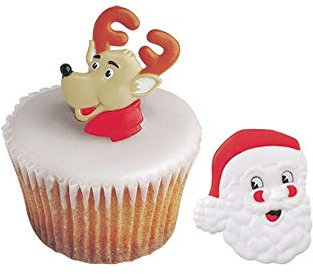 12 Christmas Rings- Cupcake Toppers- Santa and Reindeer