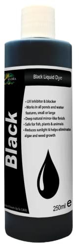 HYDRA BLACK LIQUID DYE 250ml treats UpTo 1063 litres Concentrated Liquid Pond Dye Free of Pesticides, Algaecides Safe for pets fish plants