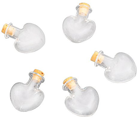 SiAura Material ® - 5 Stück, Mini – Glasflaschen mit Korken, Herzform, 3cmx2,2cm