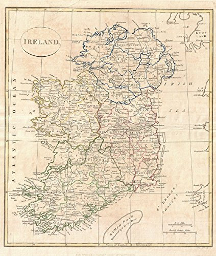 Spiffing Prints Ireland Map Clement Cruttwell 1799 - Medium - Semi Gloss - Brown Frame