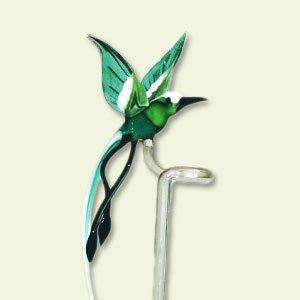 Lauschaer Glaskunst Blumenstab Paradiesvogel grün-Weiss