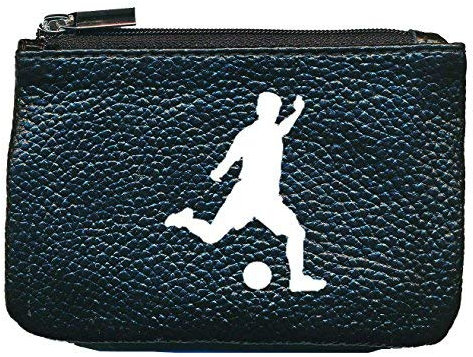 Syl'la Petit Porte Monnaie en Cuir Porte cles Noir Motif Football Foot