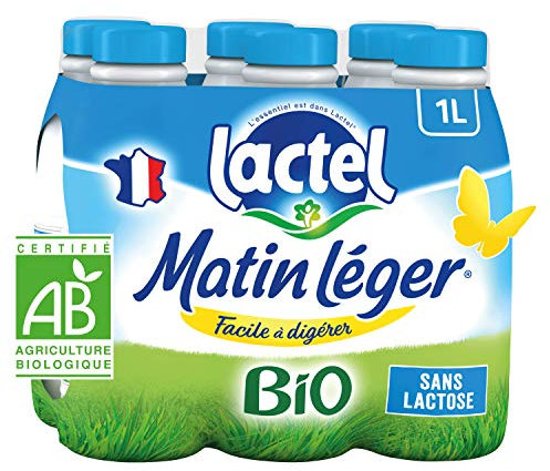 Lactel Lait Bio Facile à Digérer Matin Léger Set 6 Bouteilles de 1 L