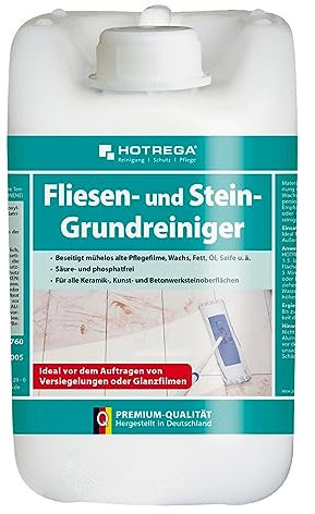 HOTREGA Fliesen und Stein Grundreiniger 5 Liter | Entfernt Fett, Öl, Wachs, Pflegefilme | Schonend zu Naturstein, Kunststoff | säure- & phosphatfrei