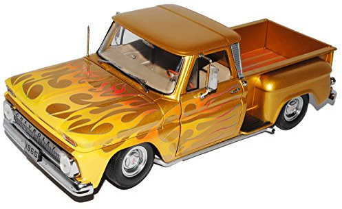 Sun Star Chevrolet Chevy Pick-Up C-10 Stepside 1965 Lowrider Gelb Gold mit Flammen 1/18 Modell Auto