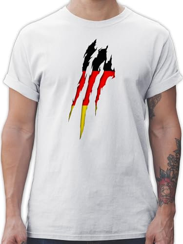 T-Shirt Herren - Länder Fahnen und Flaggen - Deutschland Krallenspuren Germany | Schwarz Rot Gold - XL - Weiß - deutsche Flagge Tshirt em Shirt Country Deutschen männer Tshirts