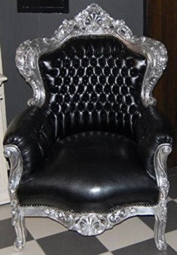 Casa Padrino Barock Sessel King Schwarz/Silber Lederoptik