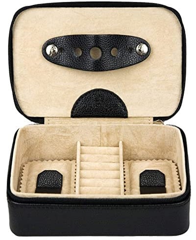 Windrose Schmuckdose Beluga/schwarz (Leder) - Hochwertige Handarbeit - Breite 14,5 cm - Leder
