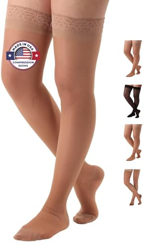 ABSOLUTE SUPPORT Made in USA - Sheer Compression Thigh High for Women 15-20mmHg - Graduated Compression Stockings for Pain Relief, Pregnancy, Varicose Veins - Nude, X-Large - A102NU4