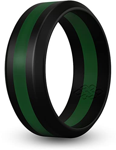 Knot Theory Silikon Hochzeitsring/Ehering für Männer und Frauen in Dunkelgrüner Grüner Streifen Größe 8 8mm Ringbreite - Ideal für Reisen, Arbeit, Übungen