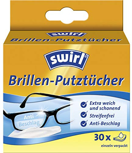 Swirl Brillen-Putztücher - alkoholhaltige feuchte Brillenreinigungstücher mit Anti-Beschlag-Effekt für klare Sicht, 5 x 30 Stück