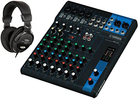 Yamaha MG10 - Set mixer con cuffie (mixer compatto, console a 10 canali, 1 bus stereo, alimentazione phantom da 48 V, uscita XLR)