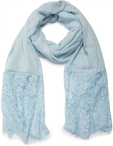 styleBREAKER Damen Schal mit floraler Spitze, Blumen Muster und Fransen, lange Stola, leichtes Tuch 01016112, Farbe:Hellblau