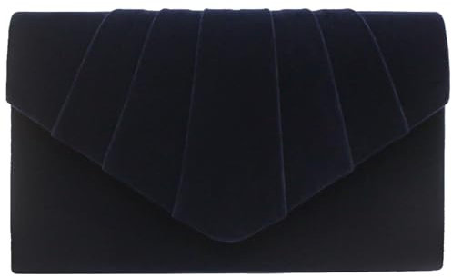 wocharm Ladies Pleated Suede velvet Clutch Bag Handbag Bridal Evening Prom Party(Navy Blue)