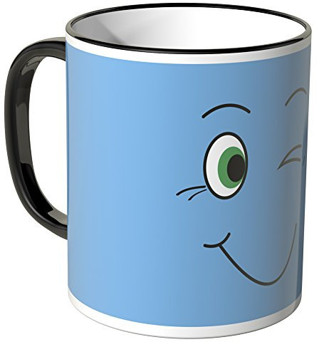 WANDKINGS® Tasse, Motiv: lustiges Gesicht - Zwinkern - SCHWARZ