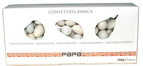Confetti Confettata Bianca 5 gusti Papa Dolceamaro kg 1 (190 confetti) - Un Mix di dragees confettati alle Creme - Certificati Senza Glutine - Solo aromi e coloranti naturali