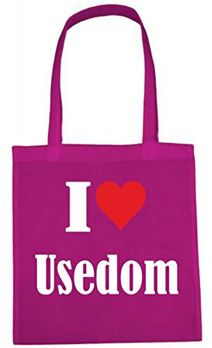 Reifen-Markt Tasche I Love Usedom Größe 38x42 Farbe Pink Druck Weiss