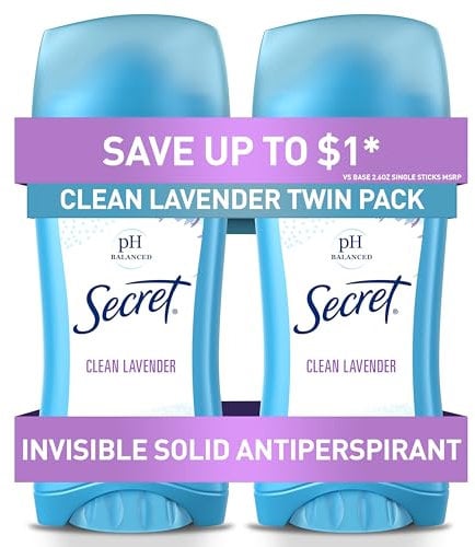 Secret Invisible Solid Clean Lavender Scent Antiperspirant & Deodorant Twin Pack 5.2 Oz by P&G