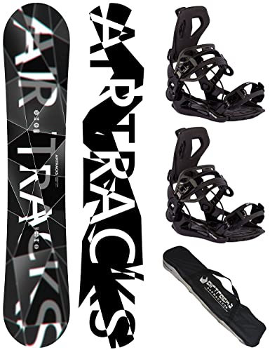 Airtracks Herren Snowboard Set Freeride Freestyle – Refractions Game Wide Snowboard 165 - Softbindung Master XL - SB Bag