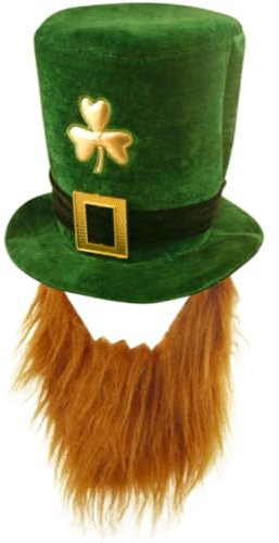Kleeblatt-Hut mit Bart, Kobold, Kostüm für irischen St. Patricks Day