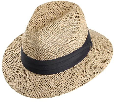 Jaxon & James Safari Fedora Strohhut aus Seegras - Naturfarben - S/M
