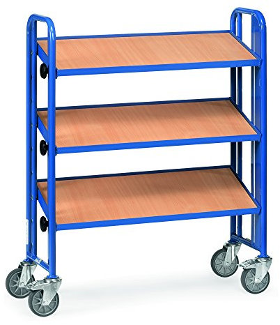 Fetra Transportgeräte mtecf881 Wagen mit Tablett für Boxen verstellbar 3 Ablagen, 1050 mm Länge x 362 mm Breite x 1205 mm Höhe, Blau