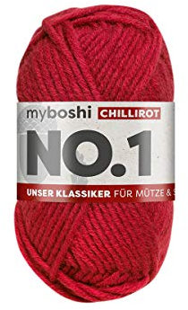 myboshi No.1 Wolle zum Häkeln und Stricken, Schnellstrickgarn, langlebige Mützenwolle, Strickwolle, Häkelwolle, mulesing-frei, 50g, Ll 55m Rot (Chillirot) 1 Knäuel