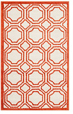 SAFAVIEH Amherst Collection Accent Rug - 2'6 x 4', Ivory & Orange, Geometric Design, Non-Shedding & Easy Care, Ideal for High Traffic Areas in Entryway, Living Room, Bedroom (AMT411F)