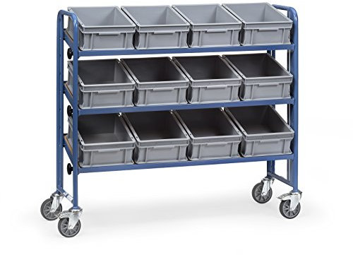 Fetra Transportgeräte mtecf884 Trolley mit Tablett für Boxen verstellbar 12 Boxen, 1356 mm Länge x 477 mm Breite x 1125 mm Höhe, blau