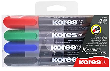 Kores - K-Marker XP1: Bunte Permanent Marker Stifte, Rundspitze mit wasserfester und nahezu geruchsfreier Tinte, für alle Oberflächen, Packung mit 4 sortierten Farben