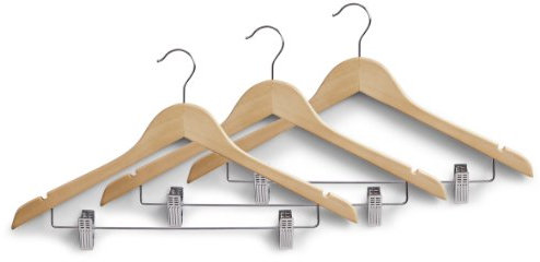 Zeller 17114 Kleiderbügel mit Clips, 3-er Set, Länge 44.5 cm, Natur