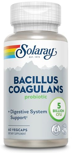 SOLARAY Bacillus Coagulans Probiotic - 5 Billion Live Microorganisms - Digestion and Gut Health Support - Full Body Health Probiotics with Inulin Prebiotic Fiber, 60-Day Guarantee, 30 Serv, 60 VegCaps