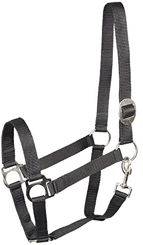 PFIFF 101668 Kunststoffhalfter, Halfter aus Kunststoff, stufenlose Verstellmöglichkeit am Genickstück, gute strapazierfähige Qualität, Schwarz, Cob