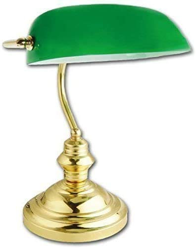 RETRO CLASSIC BANKERS LAMP TABLE DESK LIGHT POLISHED BRASS GREEN SHADE TILT HEAD
