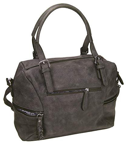 Damen Handtasche PARIS 2 Henkeltasche Umhängetasche mit Reißverschluss, Schulterriemen und zwei Henkeln Farbe grau