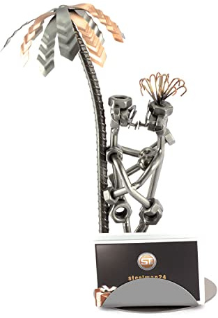 Steelman24 I Schraubenmännchen Love on The Beach Mit Visitenkartenhalter I Made in Germany I Handarbeit I Geschenkidee I Stahlfigur I Metallfigur I Metallmännchen