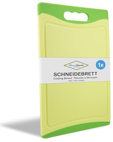MaxxGoods Schneidebrett Kunststoff mit Saftrille & Griff - Antibakteriell - Hackbrett, Kunststoffbrett beidseitig verwendbar, Spülmaschinenfest - Grün, 28x19,5x0,8cm