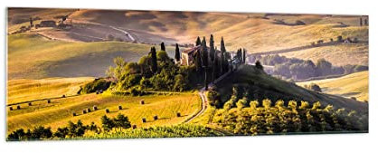 Panorama Bilder auf Glas 160x50cm Glasbild Landwirtschaft Bauernhof Toskana Weinberg Groß XXL Wanddeko Schlafzimmer Küche Wandbilder Dekoration Wohnzimmer Modern Wand Kunstdruck Art GAB160x50-2465